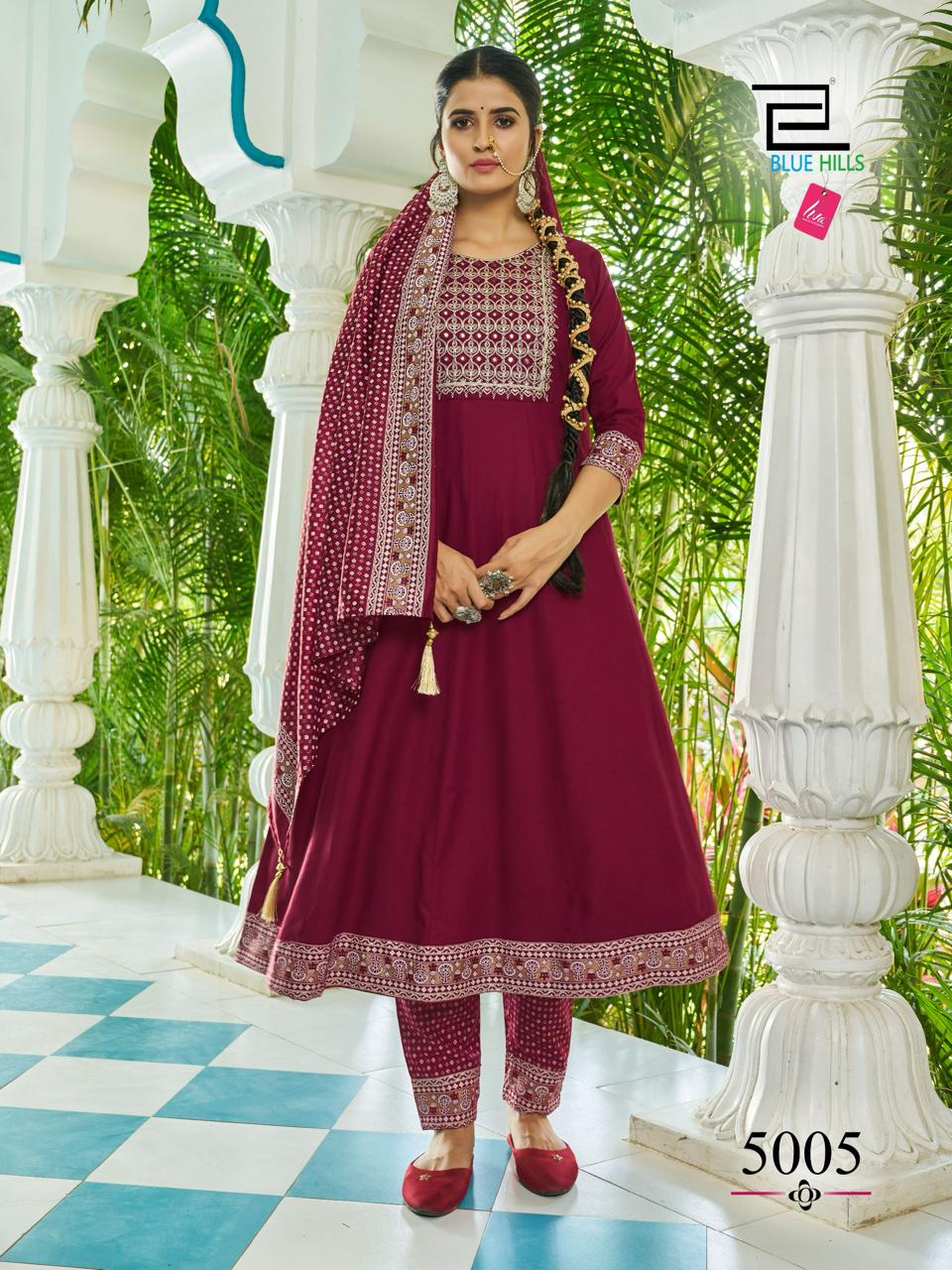 Jailer Vol 5 By Blue Hills Rayon Anarkali Kurti With Bottom Dupatta Wholesale Price In Surat
